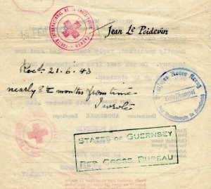 GB Channel Islands WW2 RED CROSS Message GREEN Cachet GUERNSEY Exeter 1942 MAX38 