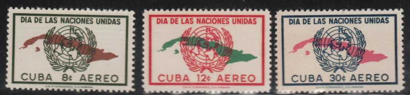 1957 Cuba Stamps Map Of Cuba and UN Emblem Complete Set  MNH