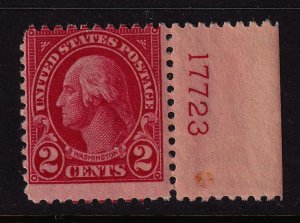 1923 Washington 2c carmine Sc 554 MNH right plate number single CV $15 (R17