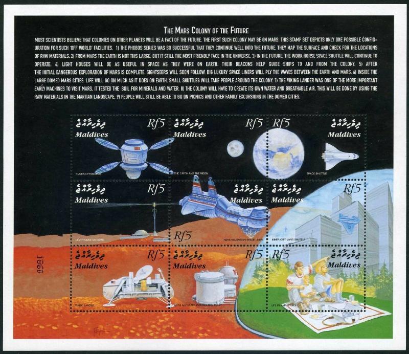 Maldives 2417-2418 af,2419-2420 sheets,MNH. Mars colony of the Future,2000.
