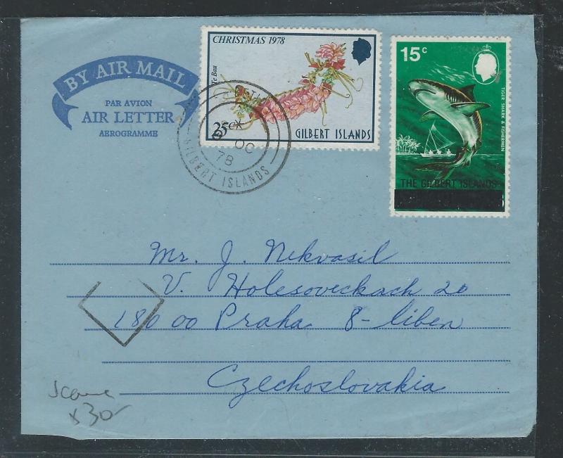 GILBERT  ISLANDS (P0912B)1978 QEII 25C+ 15C ON FORMULA AEROGRAMME TO CZECHOSLOVA