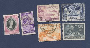 SINGAPORE - Scott 21, 23-26, 27 - SG 33-36 - used - 1949 UPU