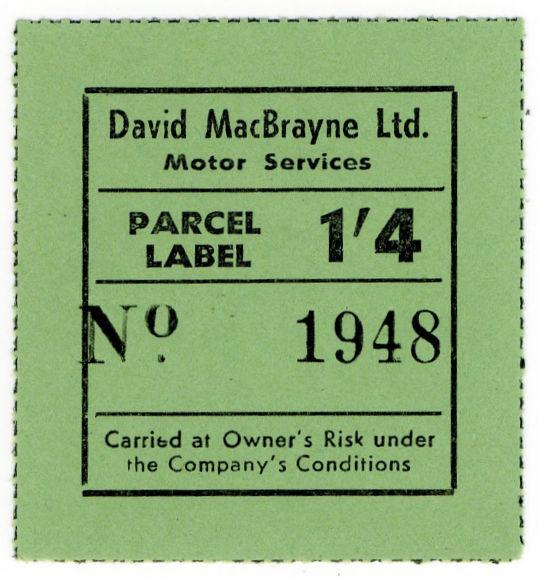 (I.B) Cinderella : Private Carrier - David MacBrayne Parcel Label 1/4d