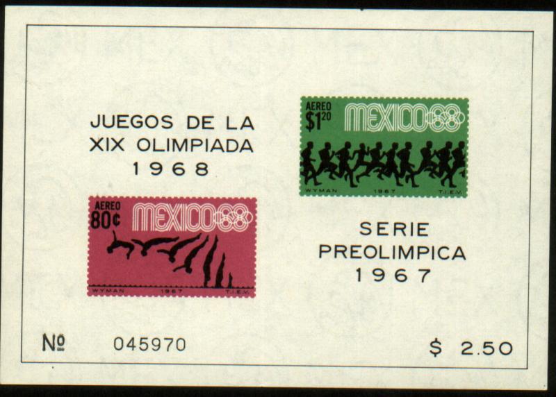 MEXICO C329a, Souvenir Sheet 3rd Pre-Olympic Set 1967. MNH