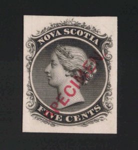 Nova Scotia Sc #10TCiii (1860-3) 5c black Queen Victoria SPECIMEN Plate Proof