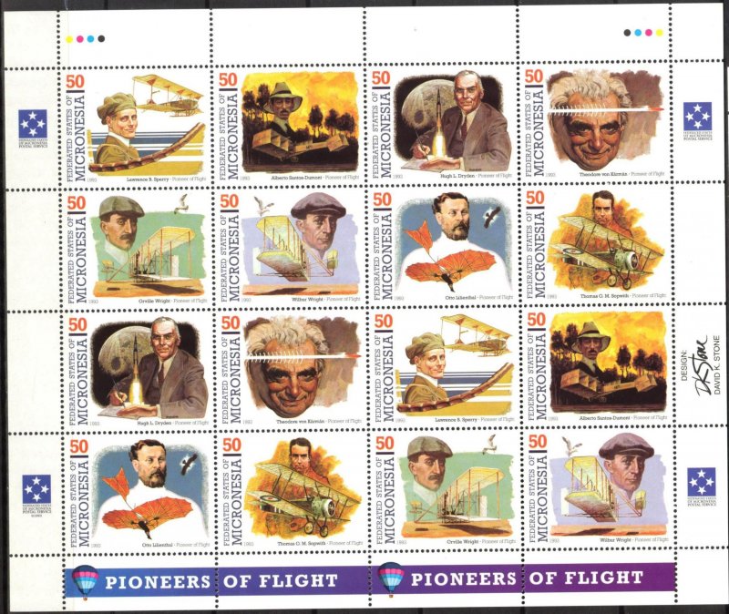 Micronesia 1993 Aviation Space Pioneers of Flight ( II set ) Sheet 2 sets MNH