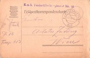 Austria Soldier's Free Mail 1918 K.u.K. Feldpostamt 613 Postcard to Vienna wi...