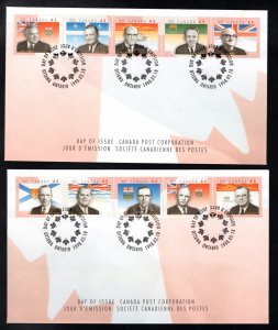 1709a-e and f-j, Scott, Cachet FDC, Set of 2, Premiers, Canada, 1998, Feb 18