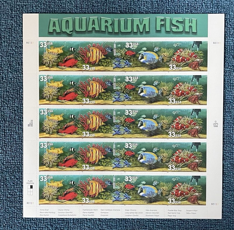 Scott #3317-20, 32c Aquarium Fish, Mint sheet of 20, Self-adhesive