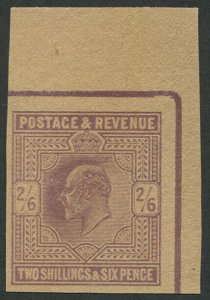 GB 1902 2/6d sg260 imperf plate proof in issued colour on buff paper top r/h c