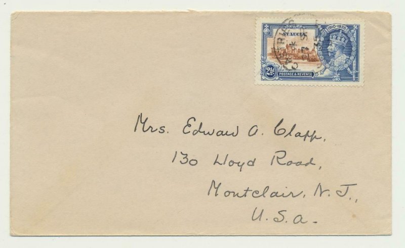 ST LUCIA 1935 2½d SILVER JUBILEE ON COMMERCIAL COVER TO USA (SEE BELOW)