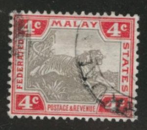 Malaya Scott 20a Carmine and Gray Used Tiger stamp  wmk 2