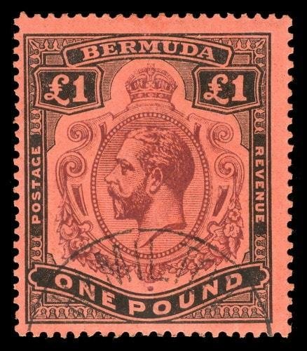 Bermuda 1918 KGV £1 BREAK IN SCROLL variety VFU . SG 55a.
