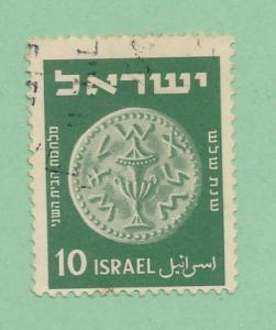  Israel 1949 Scott 19 used - 10p, Bronze Half Shekel
