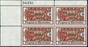 Scott # 1501 1973 8c multi Litho& Electronic
Circuit ; TAGGED Plate Block - U...