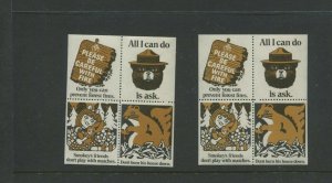 2 VINTAGE SMOKEY THE BEAR BLOCKS OF4 POSTER STAMPS (L1177) CAMPING & FIRE