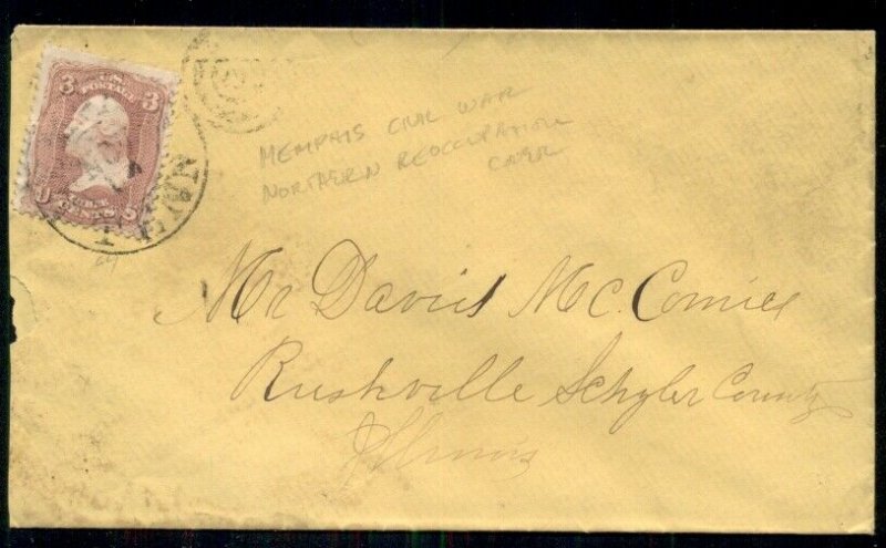 1860's, 3¢ on (per notation) Memphis Northern Reoccupation cover