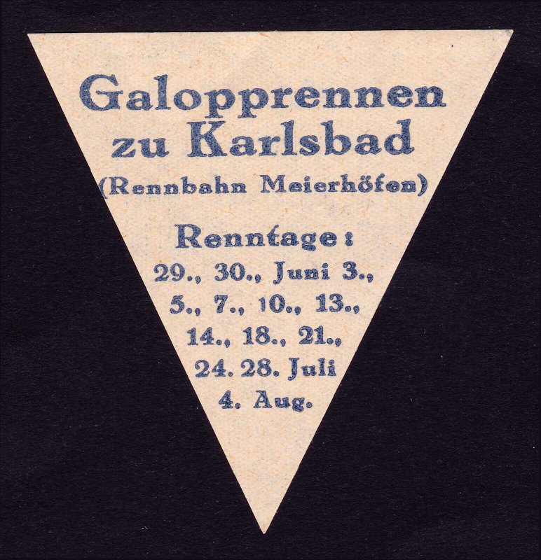 REKLAMEMARKE POSTER STAMP GALOPPRENNEN ZU KARLSBAD - GERMAN GALLOP RACE