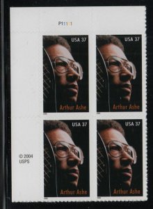 2005 Arthur Ashe tennis player Sc 3936 MNH 37c mint plate block of 4 UL