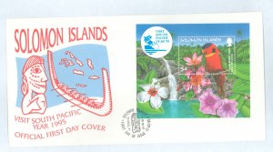 Solomon Islands (British Solomon Islands) 793 1995 $5 visit south pacific souvenir sheet, parrot on unaddressed, cacheted fd cov