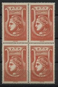 FRANCE, RADIODIFFUSION PERFECT STAMP 1936, MNH BLOCK OF 4