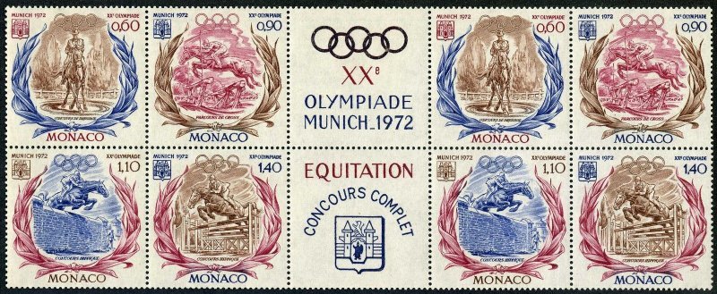 Monaco 836-839a/2 labels,MNH.Mi 1045-1048vb. Olympics Munich-1972.Equestrian.