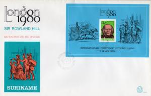 Suriname  1980 Sc# 550a  Sir Rowland Hill Coach/People in the Post S/S F.D.C.