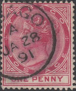 TOBAGO - 1889 - SG21 - 1d carmine Wmk Crown CA, p.14 - Used CDS TOBAGO / A