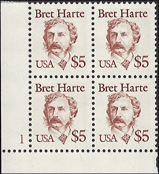 Scott # 2196 1987 $5 Ven red  B. Harte ; BLOCK TAG Plate Block - Lower Left -...