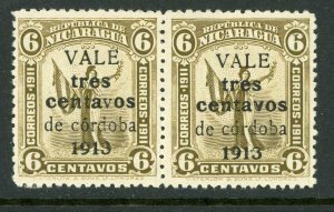 Nicaragua 1913 Liberty Gold Currency 3¢/6¢ Olive Sc 324 Pair Mint Q731