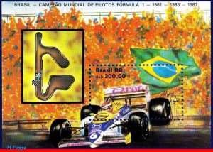 2130 BRAZIL 1988 FORMULA 1 WORLD CHAMPIONS, AUTO RACING, FLAG, MI# B73 B-75,MNH