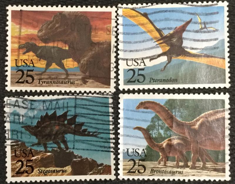 US #2422-2425 Used Singles (4) Dinosaurs SCV $.80 L3