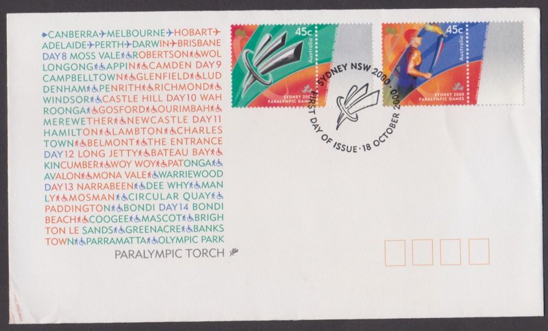 AUSTRALIA - 2000 PARALYMPIC TORCH - 2V - FDC