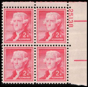 US #1033 JEFFERSON MNH UR PLATE BLOCK #25138