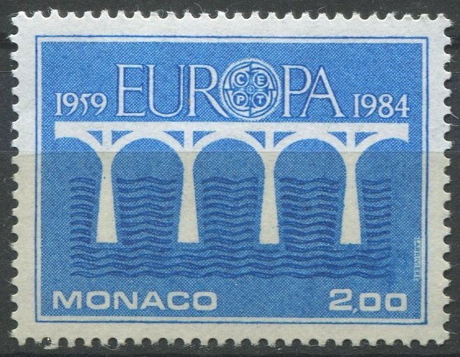 Monaco Sc#1424 MNH, 2f bl, Europa (C.E.P.T.) 1984 - Bridge, 25th Anniversary ...