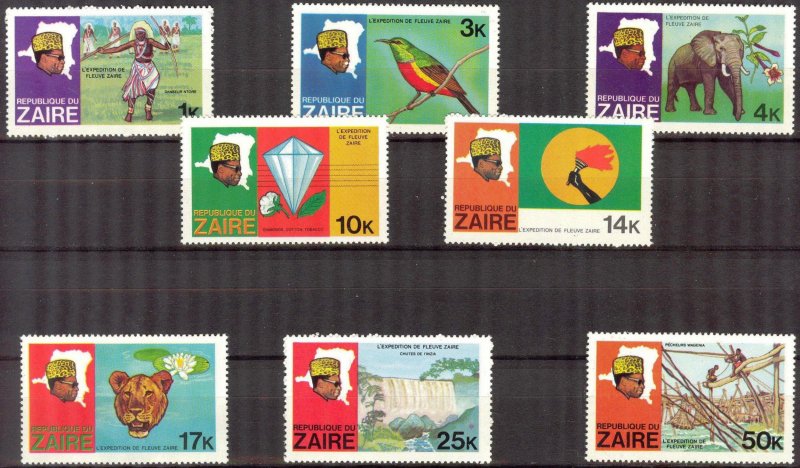 Zaire 1979 River Expedition on the Zaire Minerals Birds Animals set of 8 MNH