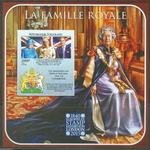 TOGO  2015 THE ROYAL FAMILY KATE, WILLIAM & QE II  LONDON 2015 STAMP EXPO S/S IM