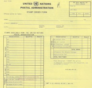 United Nations: INTERSTING order form for UN stamps circa 1956,  Nice shape!