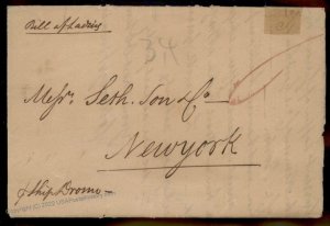 Rotterdam 1834 New York SS Dromo USA Transatlantic Stampless Cover 77678