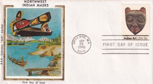 1980, Northwest Indian Masks, Colorano Silk, FDC (E11961)