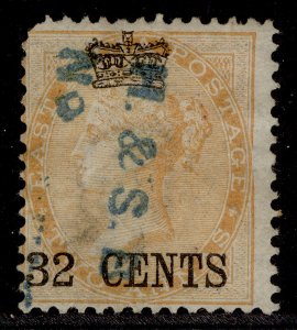 MALAYSIA - Straits Settlements QV SG9, 32s on 2 yellow, USED. Cat £120.