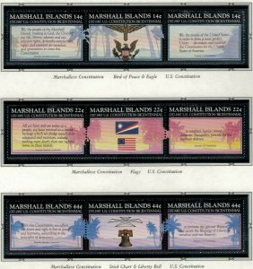 ZAYIX - 1987 Marshall Islands #144a,148a,151a  MNH -  Constitution Bicentennial