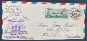 1933 Akron OH USA Graf Zeppelin LZ127 Century Of Progress cover #C18 to Germany