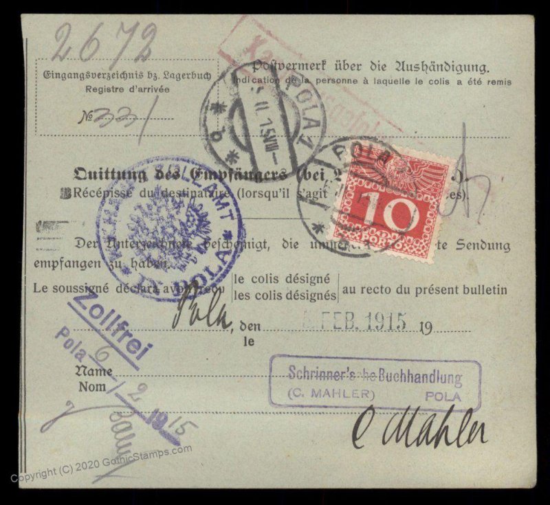 Germany 1915 Deutsches Reich Germania 50pf Wmk Cover Pola Croatia Austria G95977