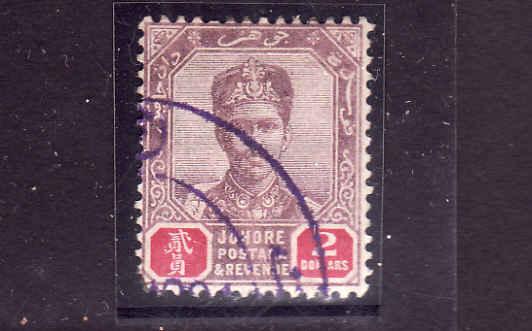 D3-Malaya Johore-Scott#48-used $2 lilac & car rose-1896-99-