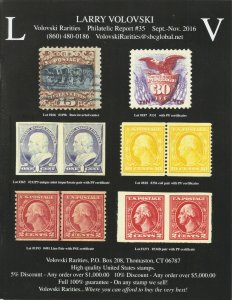 Larry Volovski 2016 US Stamps Catalog Philatelic Report # 35, Prices, New !!