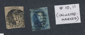 2x  Belgium Leopold I stamps #10-10c & #11-20c used Unwater-marked