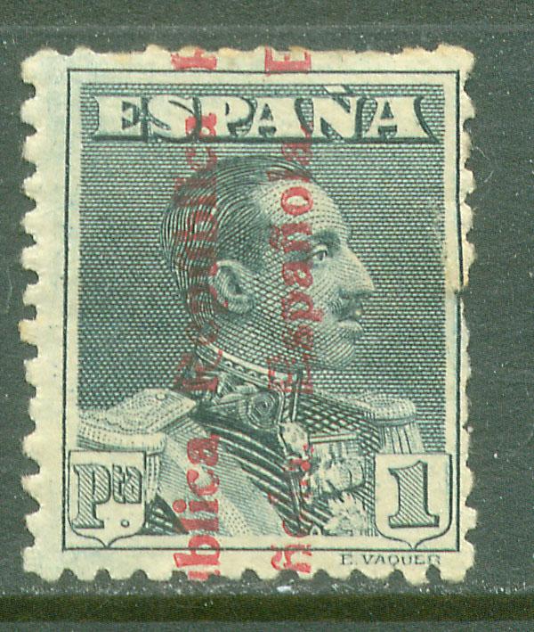 Spain 487, 1Pta KING ALFONSO OVERPRINTED BY THE REPUBLIC. UNUSED H OG. F. (488)