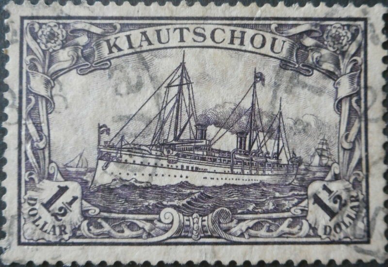 German Kiautschou 1905 One and a Half Dollar with TSINGTAU postmark