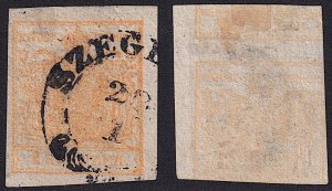 Austria - 1850 - Scott #1a - used - printed on both sides - SZEGEDIN pmk Hungary